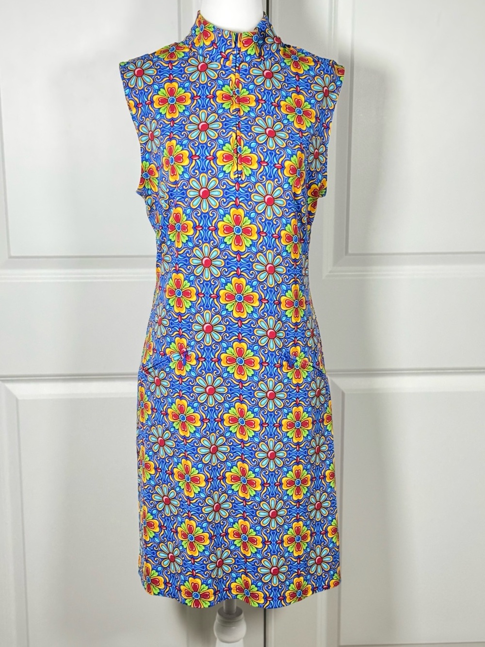 IBKUL IceFil UPF 50+ Retro Floral Golf Tennis Resort Coastal Vacation Dress M